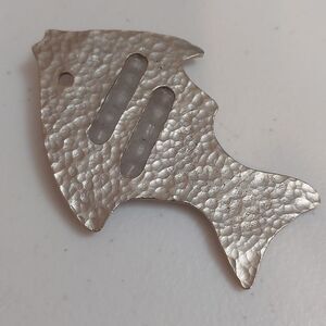 Vintage Artisan Hand Crafted Larged Hammered Fish Beaded Brooch Pin